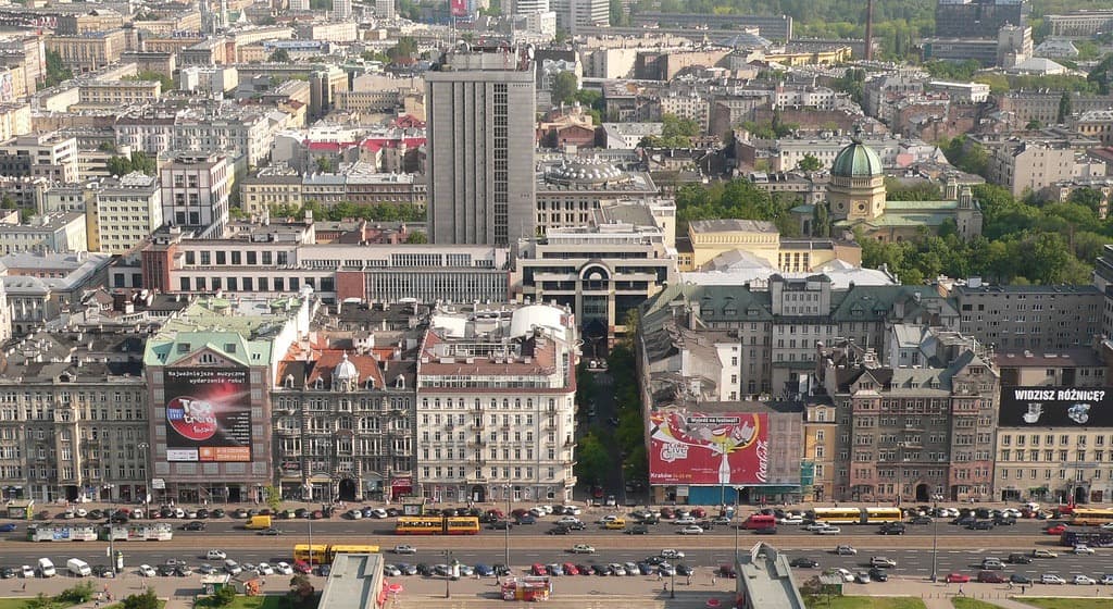 Rooftops and streets of central Warsaw seen from the Palace of Culture and Science